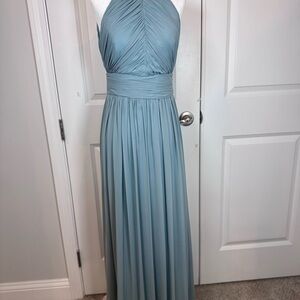 Dessy Collection Halter Chiffon Maxi Gown Icelandic Blue Formal Dress 8